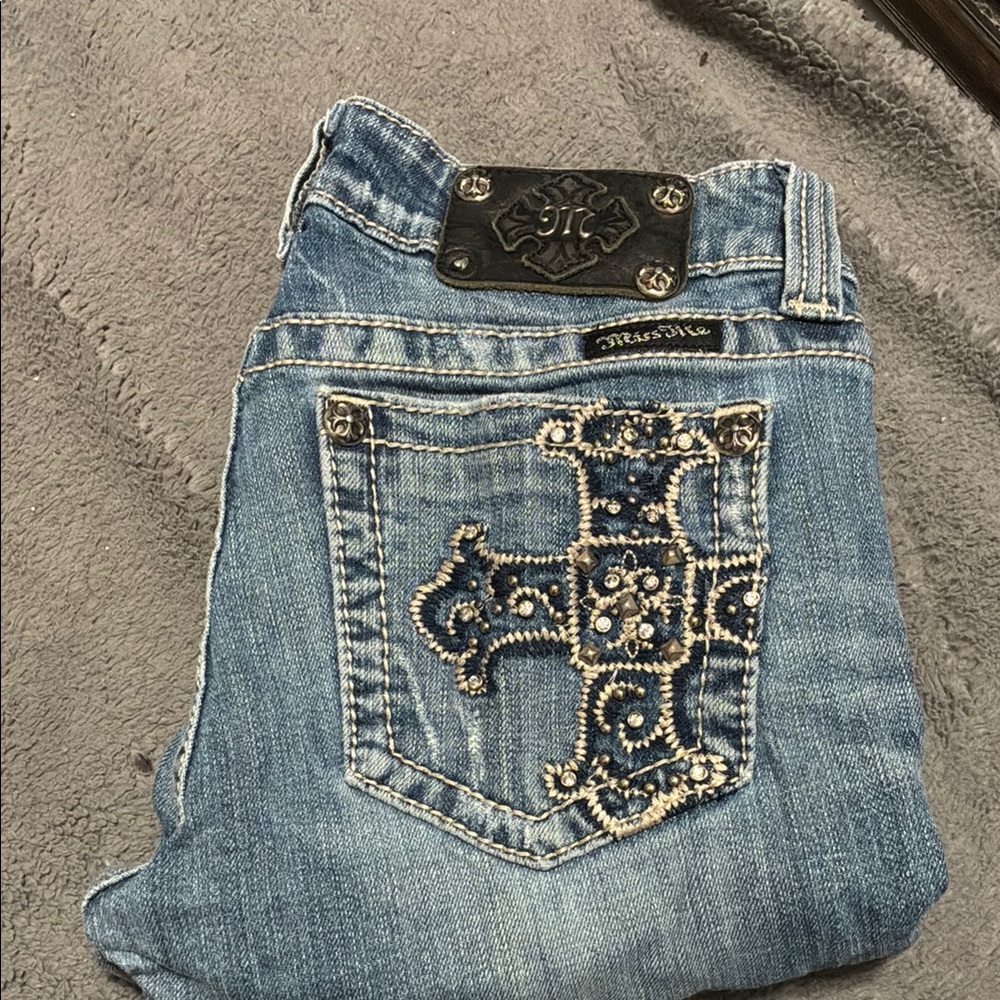 Miss Me Light Blue Jeans with Silver Embellishments